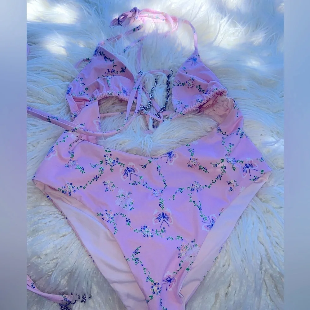 Frankie's Bikinis Pink Floral One Piece